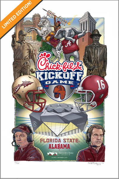 Limited edition print - 2017 Chick-fil-A Kickoff Game gicleé print -Florida State vs Alabama