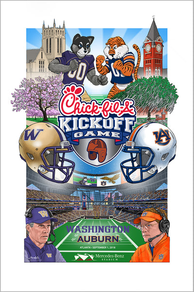 poster - 2018 Chick-fil-A Kickoff Game official art! Washington vs Auburn