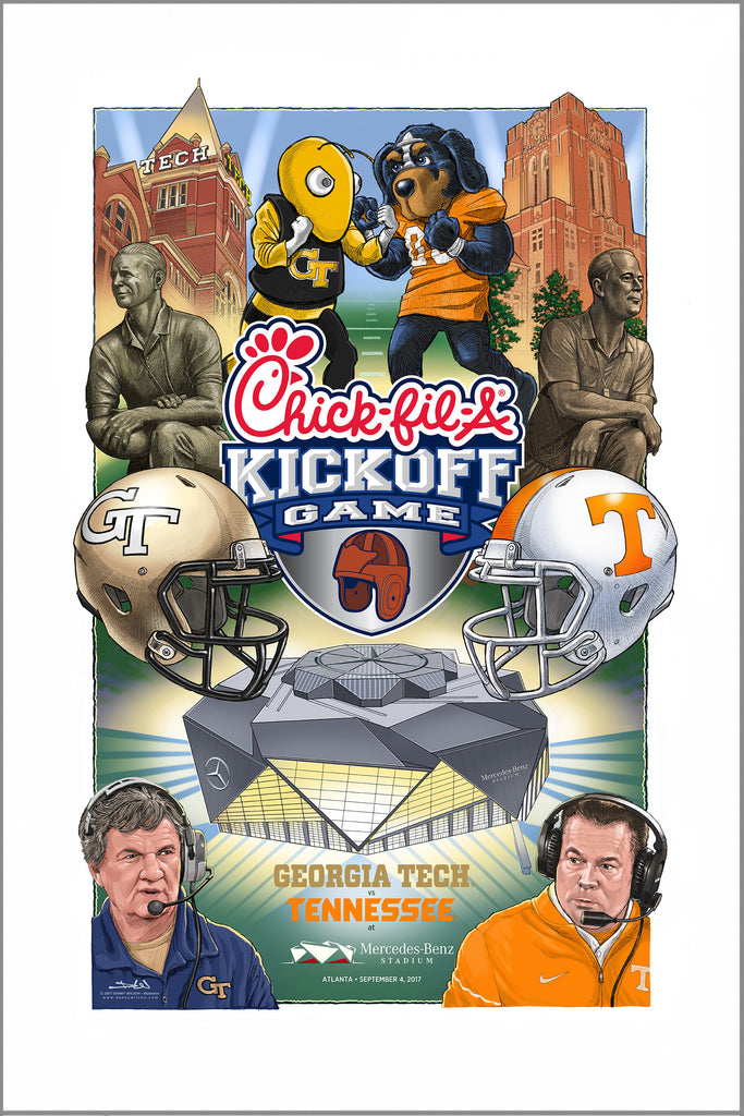 poster - 2017 Chick-fil-A Kickoff Game official art - Georgia Tech vs Tennessee