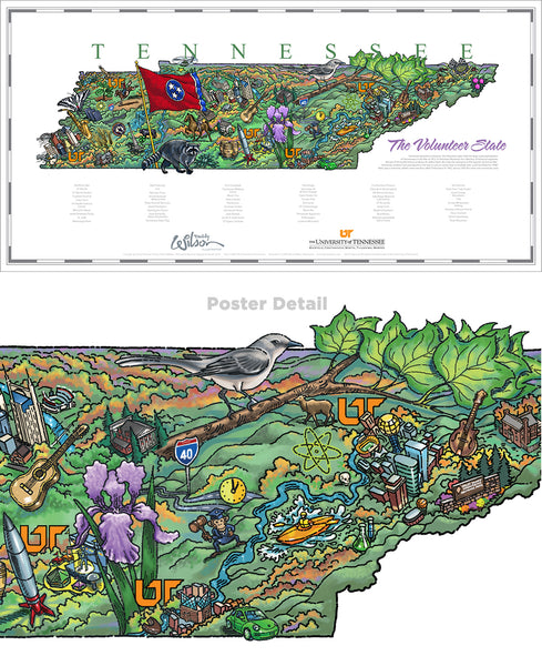 State of Tennessee Illustrated Map poster
